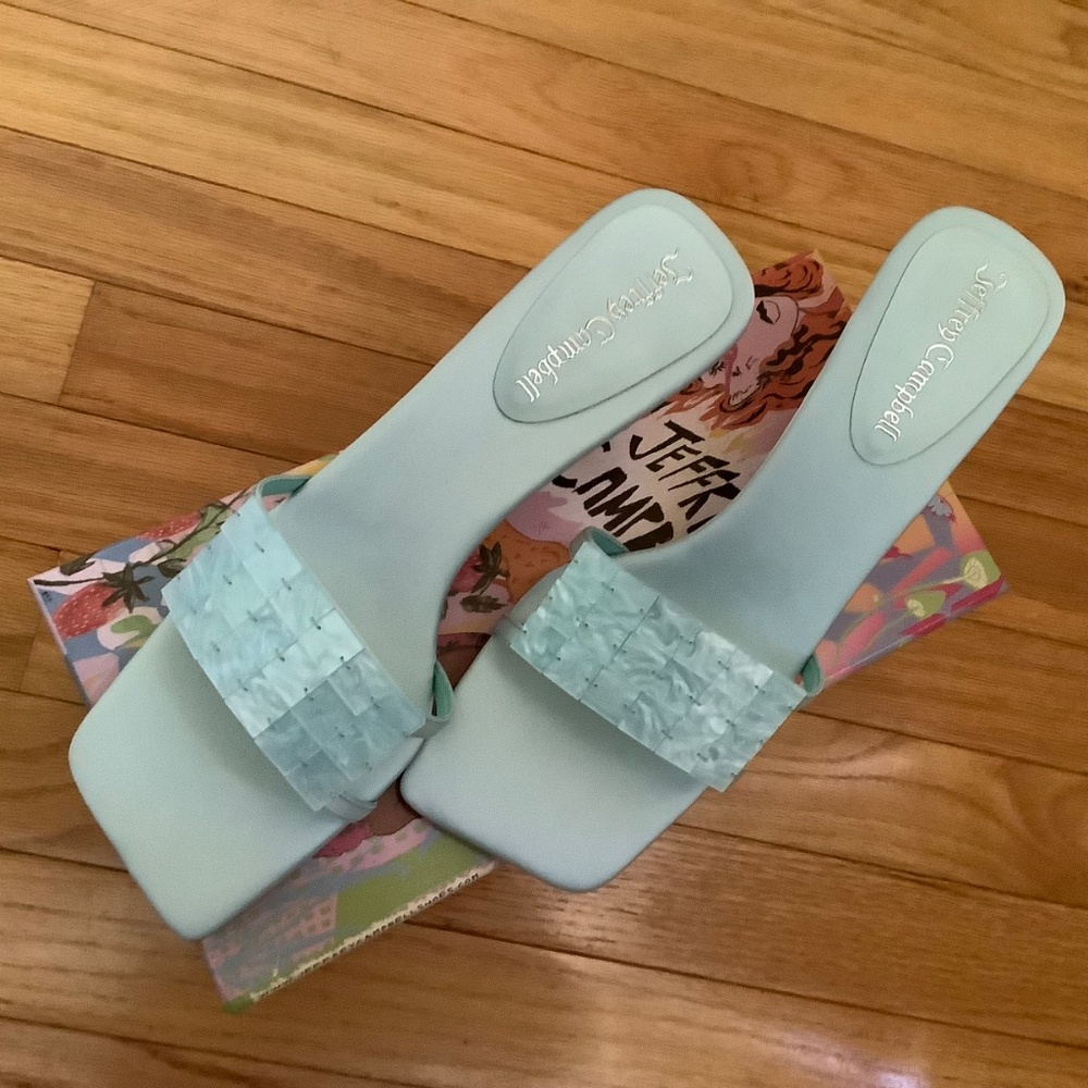 Jeffrey Campbell Abalone Slide Sandal Mint Satin SZ 10 - Picture 4 of 15